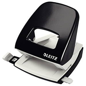 Leitz NeXXt Standard 5008 Perforatore, Capacità di perforazione 3 mm/30 fogli, Metallo con base in plastica antiscivolo, 2 fori, Nero