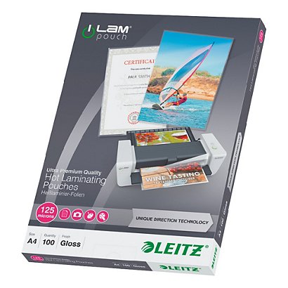 Leitz Pochettes de plastification A4 - UDT - Transparente - Epaisseur : 125 microns par face - Boîte de 100 - 1