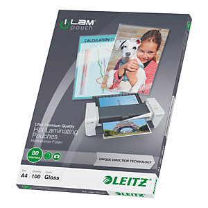 Leitz Pochettes de plastification A4 - UDT - Transparente - Epaisseur : 80 microns par face - Boîte 