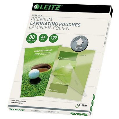 Leitz Pochettes de plastification A4 - UDT - Transparente - Epaisseur : 80 microns par face - Boîte de 100