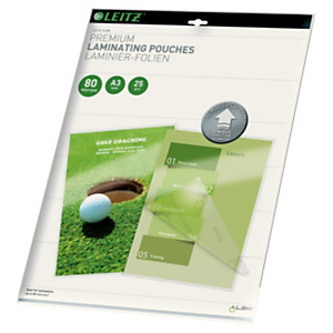 LEITZ Pouches per plastificatrice a caldo con tecnologia UDT, A3, Finitura Lucida, 80 µm (confezione 25 pezzi) LEITZ Pouches per plastificatrice a caldo con tecnologia UDT, A3, Finitura Lucida, 80 µm (confezione 25 pezzi)