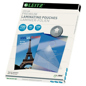 LEITZ Pouches per plastificatrici a caldo con tecnologia UDT, A4, 2 x 100 µ, Trasparente (confezione 100 pezzi)