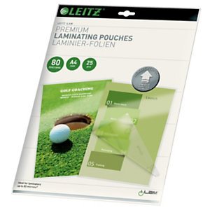 LEITZ Pouches per plastificatrici a caldo con tecnologia UDT, A4, 2 x 80 µ, Trasparente (confezione 25 pezzi)