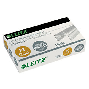 Leitz Power Performance P3 (24/6) Punti metallici, In acciaio, Lunghezza gamba 6 mm, Capacità di cucitura 30 fogli, Confezione da 1000 (confezione 1.000 pezzi)