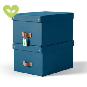 LEITZ Scatola con coperchio Puro, Capacità Formato medio, 17 litri, Cartone 100% riciclato, Blu (confezione 2 pezzi) LEITZ Scatola con coperchio Puro, Capacità Formato medio, 17 litri, Cartone 100% riciclato, Blu (confezione 2 pezzi)