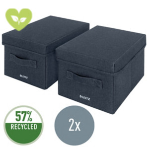 LEITZ Scatola Pieghevole S con coperchio, Tessuto e cartone riciclato, 19 x 28,5 x 16 cm, Grigio Velluto (confezione 2 pezzi) LEITZ Scatola Pieghevole S con coperchio, Tessuto e cartone riciclato, 19 x 28,5 x 16 cm, Grigio Velluto (confezione 2 pezzi)