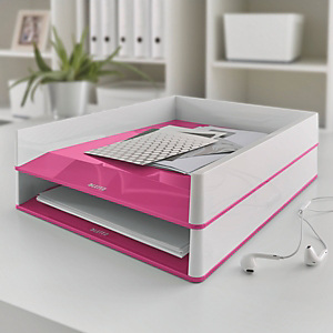 LEITZ Vaschetta portacorrispondenza WOW Dual Color, 26,7 x 33,6 x 50 cm, Bianco/Fucsia metallizzato