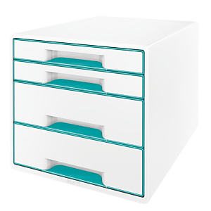 Leitz WOW Cajonera de escritorio, A4 Maxi, 4 cajones, 287 x 270 x 363 mm, blanco y verde azulado metalizado Leitz WOW Cajonera de escritorio, A4 Maxi, 4 cajones, 287 x 270 x 363 mm, blanco y verde azulado metalizado