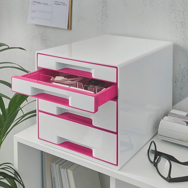 Leitz WOW Dual Color CUBE Cassettiera da scrivania, 4 cassetti, A4 maxi, 287 x 270 x 363 mm, Bianco e Fucsia metallizzato - 2