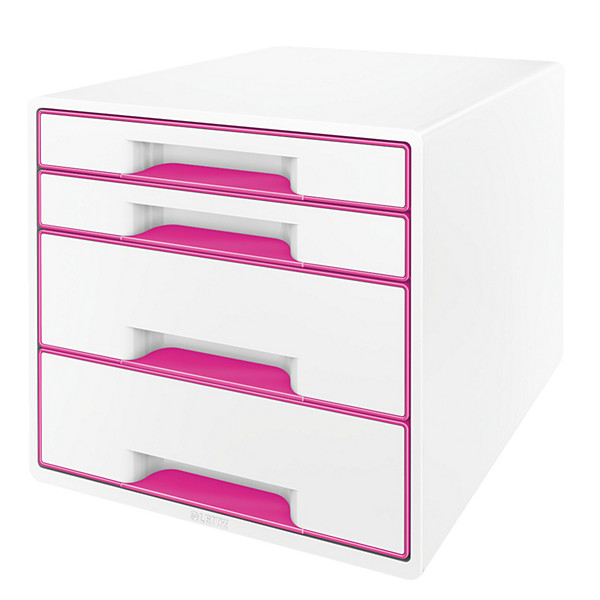 Leitz WOW Dual Color CUBE Cassettiera da scrivania, 4 cassetti, A4 maxi, 287 x 270 x 363 mm, Bianco e Fucsia metallizzato - 1
