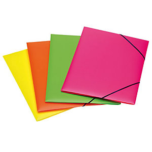 LEONARDI Cartelline a 3 lembi "Shocking File" - Colori assortiti Fluo - Con elastico incrociato - F.to utile 23,5 x 31 cm.