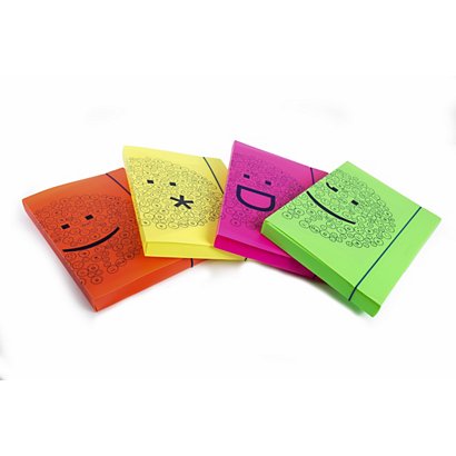 LEONARDI Shock’n Smile Cartella progetti, Dorso 3 cm, PPL, Colori fluo assortiti: Fucsia, Giallo, Verde, Arancio (confezione 4 pezzi) - 1