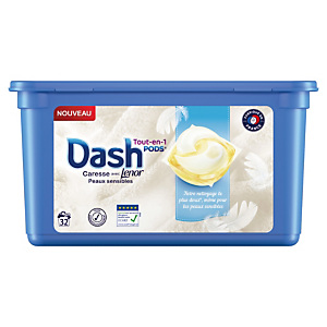 Lessive capsules Dash & Lenor Caresse Peaux Sensibles, boîte de 32 Lessive capsules Dash & Lenor Caresse Peaux Sensibles, boîte de 32