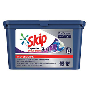 Lessive capsules Skip Professional 3 en 1 Active Clean, boîte de 38