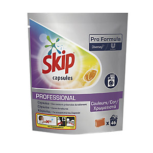 Lessive capsules Skip Professional pour textiles colorés, sachet de 46
