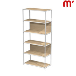 Libreria alta modulare Afrodite, 90 x 44 x 200 cm, Metallo/Nobilitato Melaminico, Struttura Bianca, Ripiani e Retro Rovere Libreria alta modulare Afrodite, 90 x 44 x 200 cm, Metallo/Nobilitato Melaminico, Struttura Bianca, Ripiani e Retro Rovere