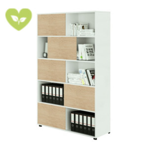 Libreria con 5 ante scorrevoli Sliding, 120 x 35 x 190,6 cm, Struttura Bianca, Ante Rovere Libreria con 5 ante scorrevoli Sliding, 120 x 35 x 190,6 cm, Struttura Bianca, Ante Rovere