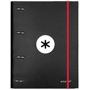 LIDERPAPEL Antartik Carpeta de 4 anillas redondas 25 mm con recambio, A4, cuadriculado 5 x 5 mm, forrada, color negro LIDERPAPEL Antartik Carpeta de 4 anillas redondas 25 mm con recambio, A4, cuadriculado 5 x 5 mm, forrada, color negro