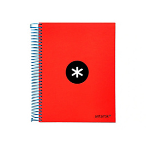 LIDERPAPEL Antartik Cuaderno, espiral, A5 microperforado, tapa forrada, 120 hojas, 90 gr, liso, 5 bandas, 6 taladros, color rojo LIDERPAPEL Antartik Cuaderno, espiral, A5 microperforado, tapa forrada, 120 hojas, 90 gr, liso, 5 bandas, 6 taladros, color rojo