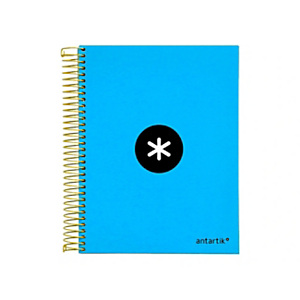 LIDERPAPEL Antartik Cuaderno, espiral, A5 microperforado, tapa forrada, 120 hojas, 90 gr, rayado horizontal, 6 bandas, 4 taladros, azul LIDERPAPEL Antartik Cuaderno, espiral, A5 microperforado, tapa forrada, 120 hojas, 90 gr, rayado horizontal, 6 bandas, 4 taladros, azul
