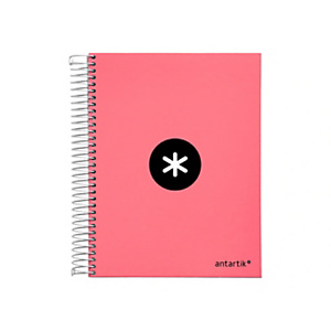LIDERPAPEL Antartik Cuaderno, espiral, A5 microperforado, tapa forrada, 120 hojas, 90 gr, rayado horizontal, 6 bandas, 4 taladros, color coral LIDERPAPEL Antartik Cuaderno, espiral, A5 microperforado, tapa forrada, 120 hojas, 90 gr, rayado horizontal, 6 bandas, 4 taladros, color coral