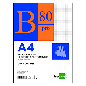 liderpapel Bloc con tapa, A4, cuadriculado, 80 hojas, cubierta cartulina liderpapel Bloc con tapa, A4, cuadriculado, 80 hojas, cubierta cartulina