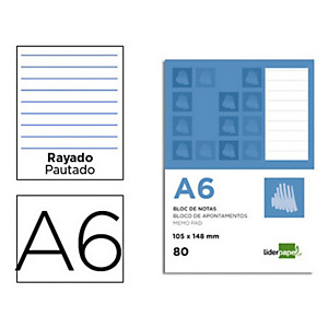 liderpapel Bloc con tapa, A6, rayado, 80 hojas, cubierta cartoncillo liderpapel Bloc con tapa, A6, rayado, 80 hojas, cubierta cartoncillo