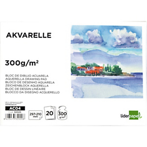 LIDERPAPEL Bloc dibujo acuarela, encolado, 210 x 297 mm, 20 hojas, 300 g/m² sin recuadro LIDERPAPEL Bloc dibujo acuarela, encolado, 210 x 297 mm, 20 hojas, 300 g/m² sin recuadro