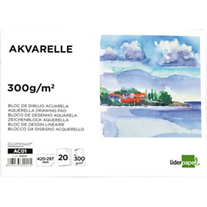 LIDERPAPEL Bloc dibujo acuarela, encolado, 297 x 420 mm, 20 hojas, 300 g/m² sin recuadro LIDERPAPEL Bloc dibujo acuarela, encolado, 297 x 420 mm, 20 hojas, 300 g/m² sin recuadro