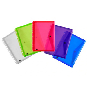 LIDERPAPEL Carpeta dossier con broche, polipropileno, A4, pack de 5 colores surtidos transparente, multitaladro LIDERPAPEL Carpeta dossier con broche, polipropileno, A4, pack de 5 colores surtidos transparente, multitaladro