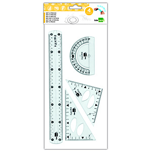 liderpapel Conjunto de geometría flexible de 4 piezas con escuadra de 15 cm, cartabón de 14 cm, regla de 30 cm y semicírculo de 11 cm, transparente liderpapel Conjunto de geometría flexible de 4 piezas con escuadra de 15 cm, cartabón de 14 cm, regla de 30 cm y semicírculo de 11 cm, transparente