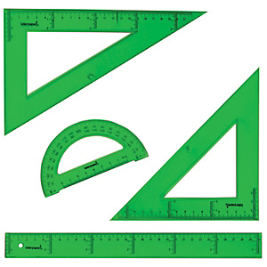 liderpapel Conjunto de geometría de 4 piezas con escuadra de 25 cm, cartabón de 25 cm, regla de 30 cm y semicírculo de 15 cm, verde translúcido liderpapel Conjunto de geometría de 4 piezas con escuadra de 25 cm, cartabón de 25 cm, regla de 30 cm y semicírculo de 15 cm, verde translúcido