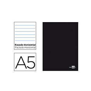 liderpapel Cuaderno grapado, A5, rayado horizontal, 80 hojas, cubierta blanda cartón plastificado, negro