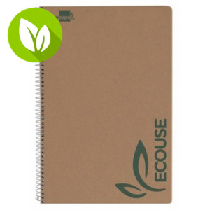 Liderpapel Ecouse, Cuaderno de espiral, Folio, cuadriculado, papel reciclado, tapa de cartulina, 80 hojas