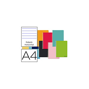 LIDERPAPEL Jolly Cuaderno espiral A4, micro, tapa forrada, 140 hojas, 75 gr, horizontal, 5 bandas, 4 taladros, colores surtidos LIDERPAPEL Jolly Cuaderno espiral A4, micro, tapa forrada, 140 hojas, 75 gr, horizontal, 5 bandas, 4 taladros, colores surtidos