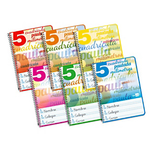 LIDERPAPEL Pautaguía Cuaderno, espiral, A5, tapa de cartoncillo, 32 hojas, 70 gr, cuadriculado pautado 3 mm, con margen, colores surtidos LIDERPAPEL Pautaguía Cuaderno, espiral, A5, tapa de cartoncillo, 32 hojas, 70 gr, cuadriculado pautado 3 mm, con margen, colores surtidos