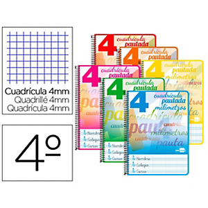 LIDERPAPEL Pautaguía Cuaderno, espiral, Cuarto, tapa blanda, 40 hojas, 75 gr, cuadro pautado 4 mm, con margen, colores surtidos LIDERPAPEL Pautaguía Cuaderno, espiral, Cuarto, tapa blanda, 40 hojas, 75 gr, cuadro pautado 4 mm, con margen, colores surtidos