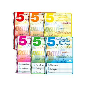 LIDERPAPEL Pautaguía Cuaderno, espiral, Cuarto, tapa dura, 80 hojas, 75 gr, cuadro pautado 5 mm, con margen, colores surtidos LIDERPAPEL Pautaguía Cuaderno, espiral, Cuarto, tapa dura, 80 hojas, 75 gr, cuadro pautado 5 mm, con margen, colores surtidos