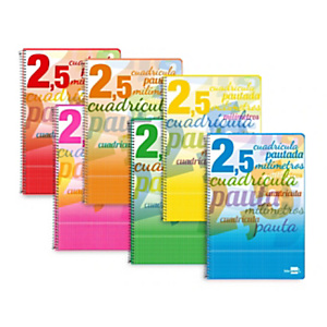 LIDERPAPEL Pautaguía Cuaderno, espiral, Folio, tapa blanda, 80 hojas, 75 gr, cuadro pautado 2,5 mm, con margen, colores surtidos LIDERPAPEL Pautaguía Cuaderno, espiral, Folio, tapa blanda, 80 hojas, 75 gr, cuadro pautado 2,5 mm, con margen, colores surtidos