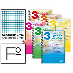 LIDERPAPEL Pautaguía Cuaderno, espiral, Folio, tapa blanda, 80 hojas, 75 gr, cuadro pautado 3 mm, con margen, colores surtidos LIDERPAPEL Pautaguía Cuaderno, espiral, Folio, tapa blanda, 80 hojas, 75 gr, cuadro pautado 3 mm, con margen, colores surtidos