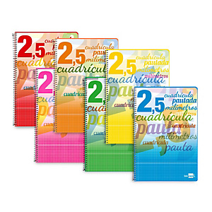 LIDERPAPEL Pautaguía Cuaderno, espiral, Folio, tapa dura, 80 hojas, 75 gr, cuadro pautado 2,5 mm, con margen, colores surtidos LIDERPAPEL Pautaguía Cuaderno, espiral, Folio, tapa dura, 80 hojas, 75 gr, cuadro pautado 2,5 mm, con margen, colores surtidos
