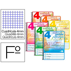 LIDERPAPEL Pautaguía Cuaderno, espiral, Folio, tapa dura, 80 hojas, 75 gr, cuadro pautado 4 mm, con margen, colores surtidos LIDERPAPEL Pautaguía Cuaderno, espiral, Folio, tapa dura, 80 hojas, 75 gr, cuadro pautado 4 mm, con margen, colores surtidos