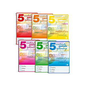 LIDERPAPEL Pautaguía Cuaderno, espiral, Folio, tapa dura, 80 hojas, 75 gr, cuadro pautado 5 mm, con margen, colores surtidos LIDERPAPEL Pautaguía Cuaderno, espiral, Folio, tapa dura, 80 hojas, 75 gr, cuadro pautado 5 mm, con margen, colores surtidos