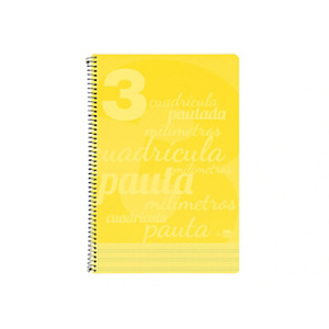 LIDERPAPEL Pautaguía Cuaderno, espiral, Folio, tapa de plástico, 80 hojas, 75 gr, cuadro pautado 3 mm, con margen, amarillo LIDERPAPEL Pautaguía Cuaderno, espiral, Folio, tapa de plástico, 80 hojas, 75 gr, cuadro pautado 3 mm, con margen, amarillo