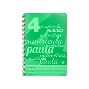 LIDERPAPEL Pautaguía Cuaderno, espiral, Folio, tapa de plástico, 80 hojas, 75 gr, cuadro pautado 4 mm, con margen, verde LIDERPAPEL Pautaguía Cuaderno, espiral, Folio, tapa de plástico, 80 hojas, 75 gr, cuadro pautado 4 mm, con margen, verde
