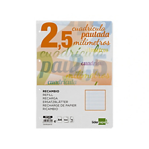 LIDERPAPEL Pautaguía Recambio, 100 hojas, A4, 75 gr, cuadriculado pautado, 2,5 mm, 4 taladros, con margen, colores surtidos LIDERPAPEL Pautaguía Recambio, 100 hojas, A4, 75 gr, cuadriculado pautado, 2,5 mm, 4 taladros, con margen, colores surtidos
