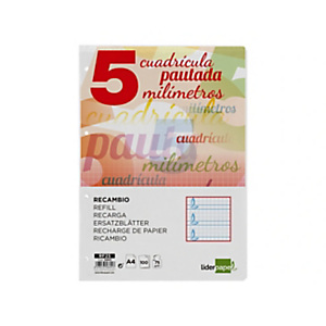 LIDERPAPEL Pautaguía Recambio, 100 hojas, A4, 75 gr, cuadriculado pautado, 5 mm, 4 taladros, con margen, colores surtidos LIDERPAPEL Pautaguía Recambio, 100 hojas, A4, 75 gr, cuadriculado pautado, 5 mm, 4 taladros, con margen, colores surtidos