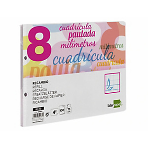 LIDERPAPEL Pautaguía Recambio, 100 hojas, Cuarto, 75 gr, cuadriculado pautado, 8 mm, Apaisado, 2 taladros, con margen, colores surtidos LIDERPAPEL Pautaguía Recambio, 100 hojas, Cuarto, 75 gr, cuadriculado pautado, 8 mm, Apaisado, 2 taladros, con margen, colores surtidos