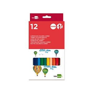 LIDERPAPEL Lápices de colores, Jumbo, con sacapuntas, caja de 12 unidades, colores surtidos LIDERPAPEL Lápices de colores, Jumbo, con sacapuntas, caja de 12 unidades, colores surtidos