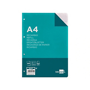 LIDERPAPEL Recambio de papel, A4, 100 hojas, 100 gr, pauta 5¬ 2.5 mm con margen 4 taladros LIDERPAPEL Recambio de papel, A4, 100 hojas, 100 gr, pauta 5¬ 2.5 mm con margen 4 taladros